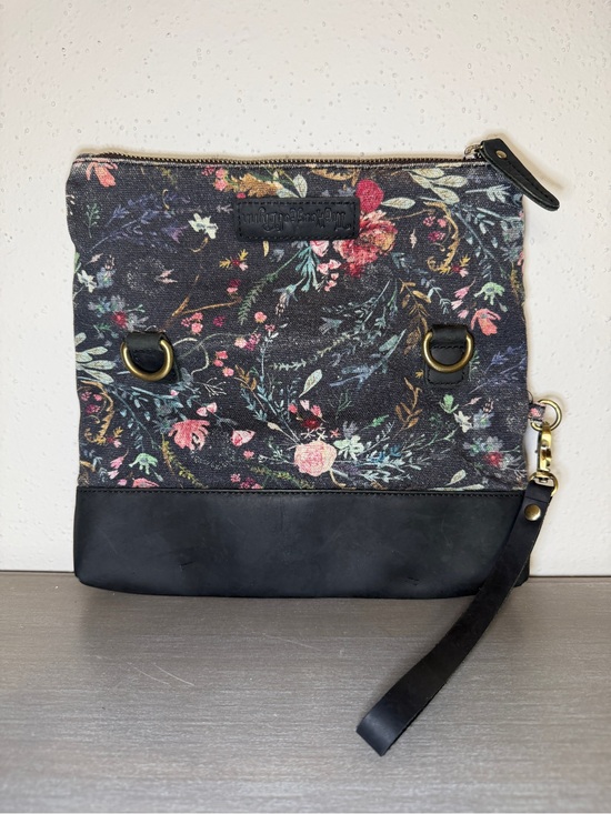 The house of flynn Handbags - House of Flynn Floral Wristlet Clutch Black Leather Boho Handbag Purse